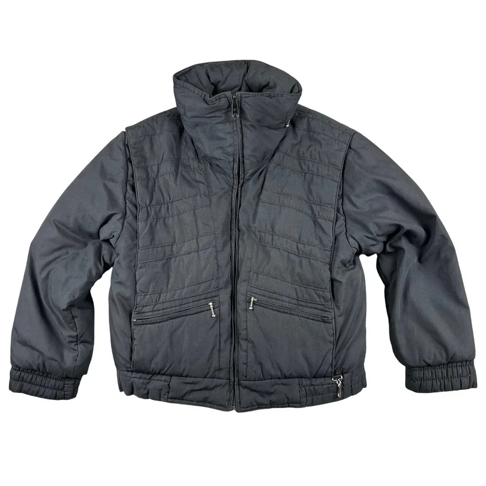 Vintage Pedigree‎ Black Puffer Jacket Quilted Mock Neck Full Zip Winter Warm Sm